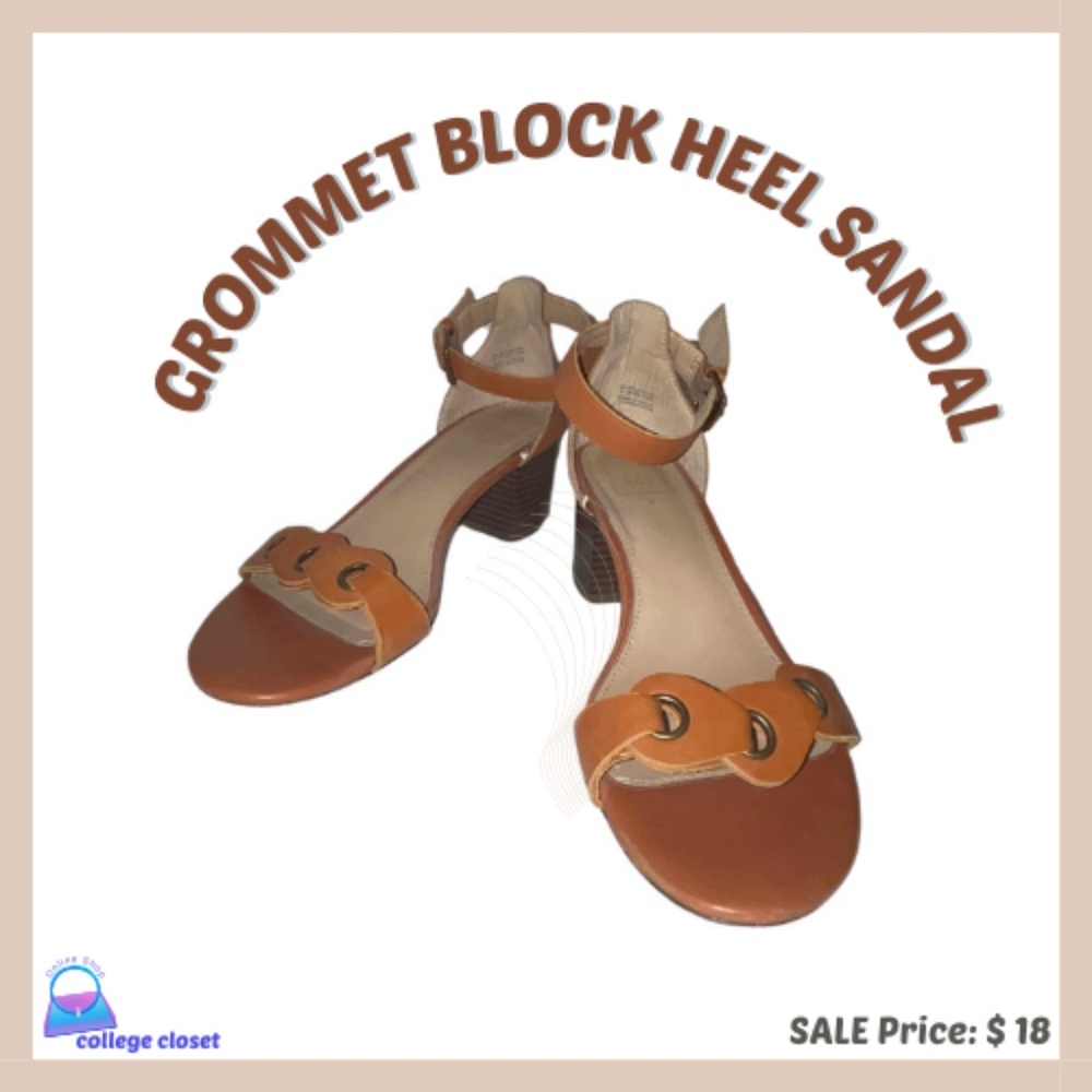 Grommet Block Heel Sandal in Leather